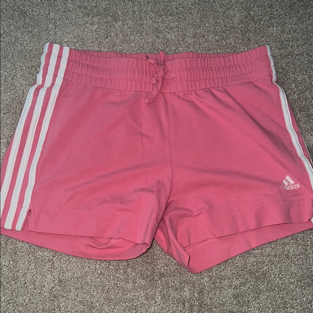 Adidas Pink Sports Shorts with White Stripes